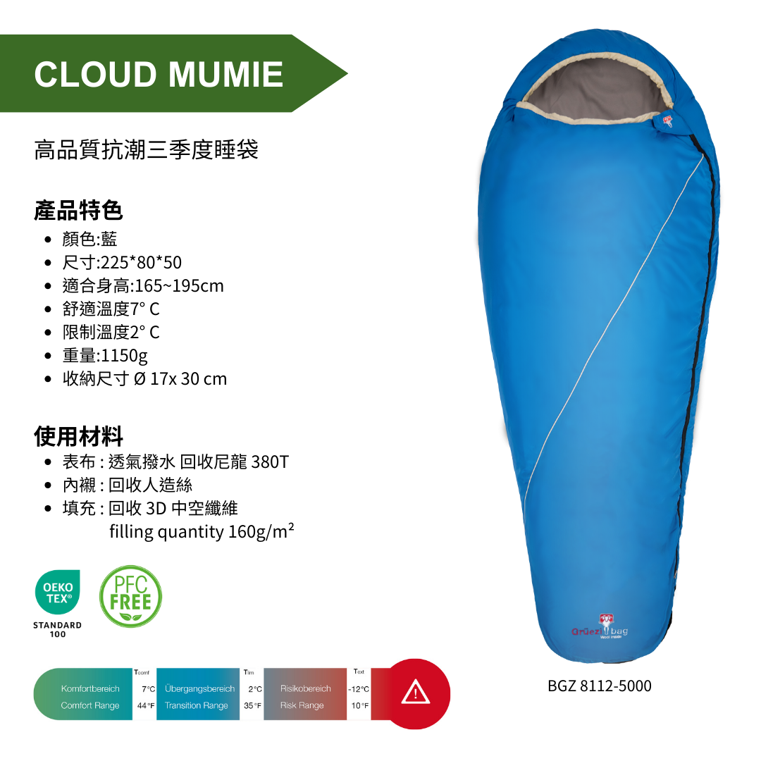 【 GRÜEZI BAG 】CLOUD MUMIE 極輕量小體積夏季睡袋