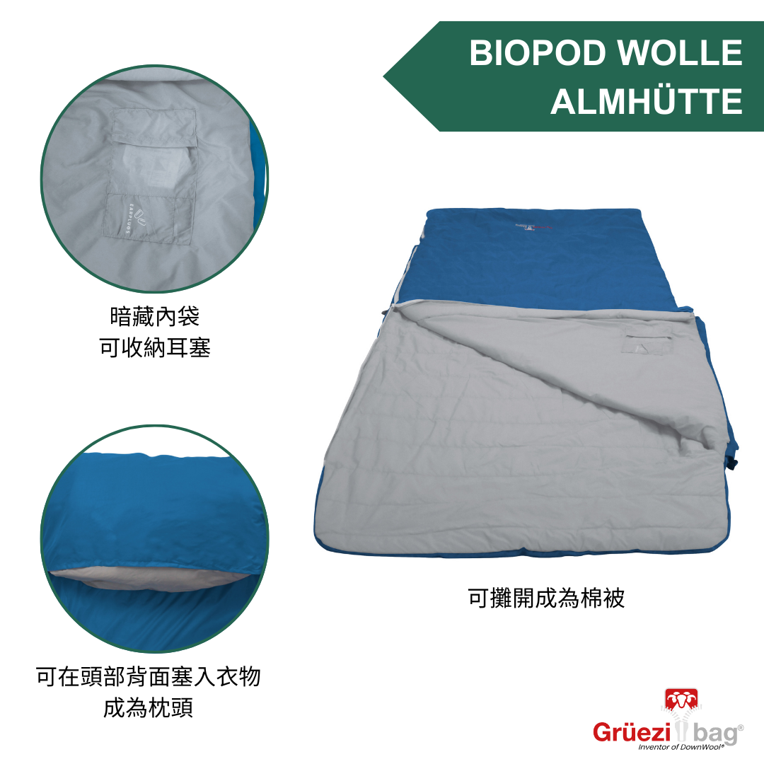 【 GRÜEZI BAG 】BIOPOD WOLLE ALMHÜTTE 輕便型羊毛睡袋