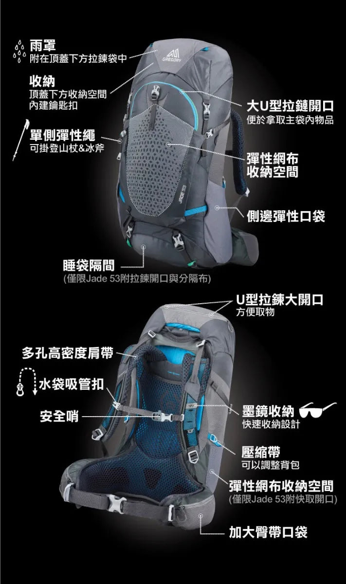 【GREGORY】43L JADE 女款登山背包 午夜藍 S/M