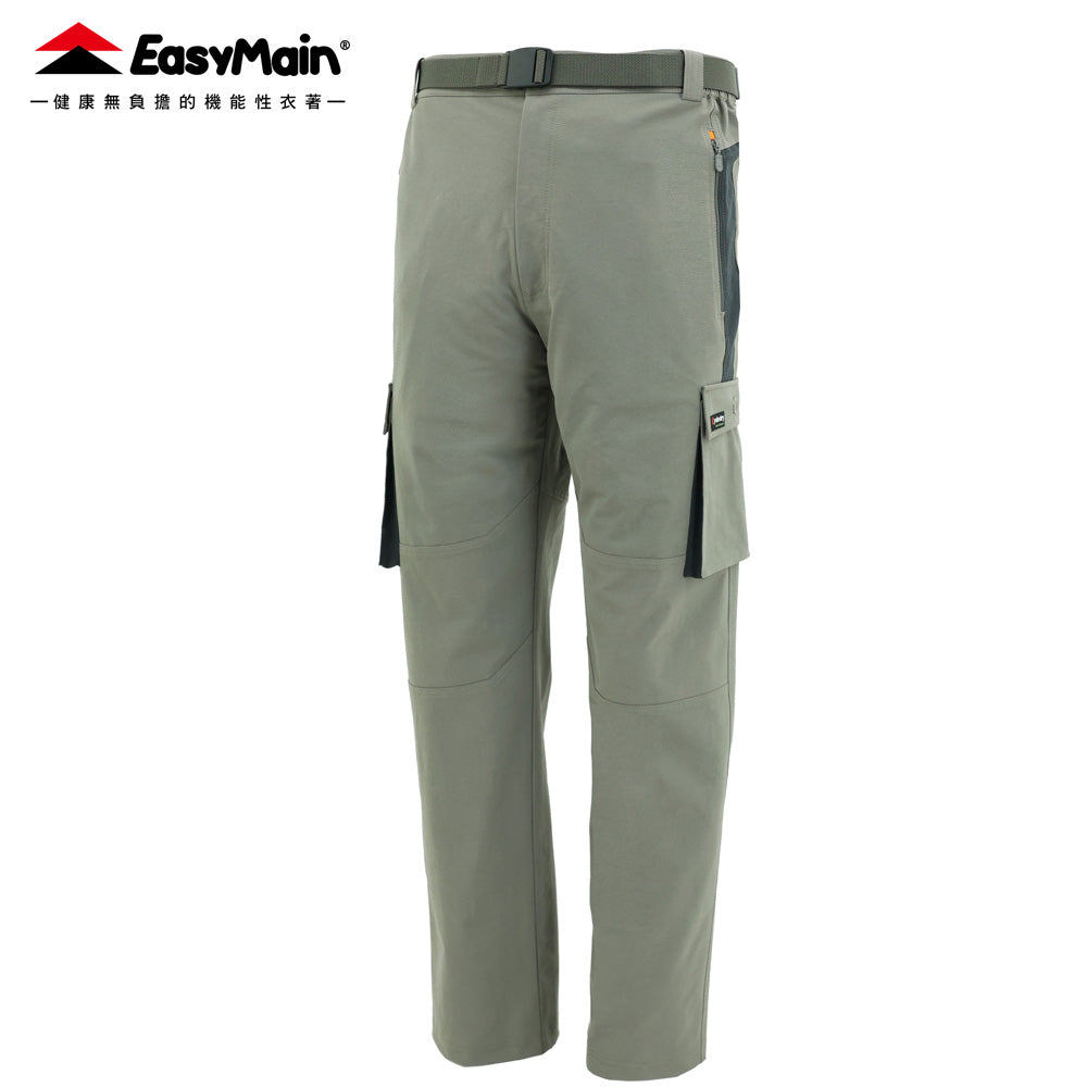 【 EasyMain 】RE25057 男棉感彈性耐磨撥水配色長褲 (附腰帶) EASYMAIN